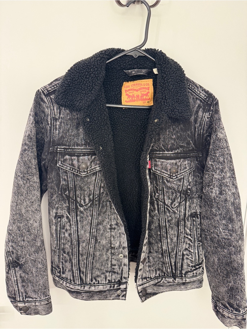Levi's Black Acid Wash Sherpa-Lined Denim Jacket